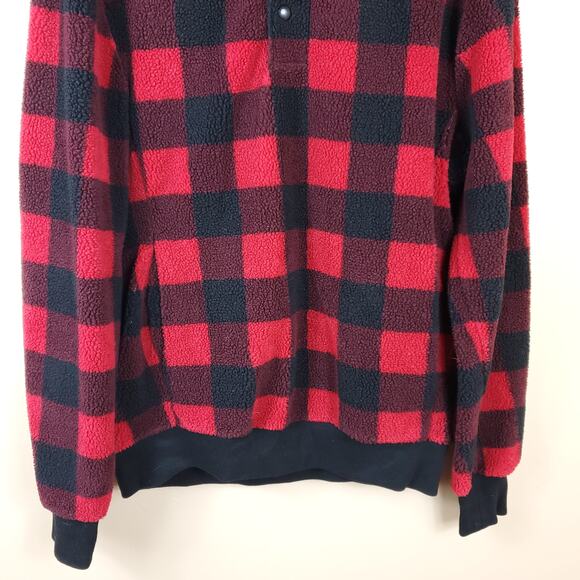 J.CREW Sweater Pullover Buffalo Plaid Check Fleece Shearling Sherpa Snap Size M - Picture 3 of 10